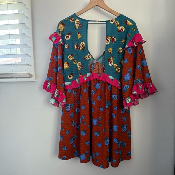 Anthropologie Small NEW Ruffle V Neck Sleep Mini Dress Baydoll Floral Boho - Picture 3 of 9